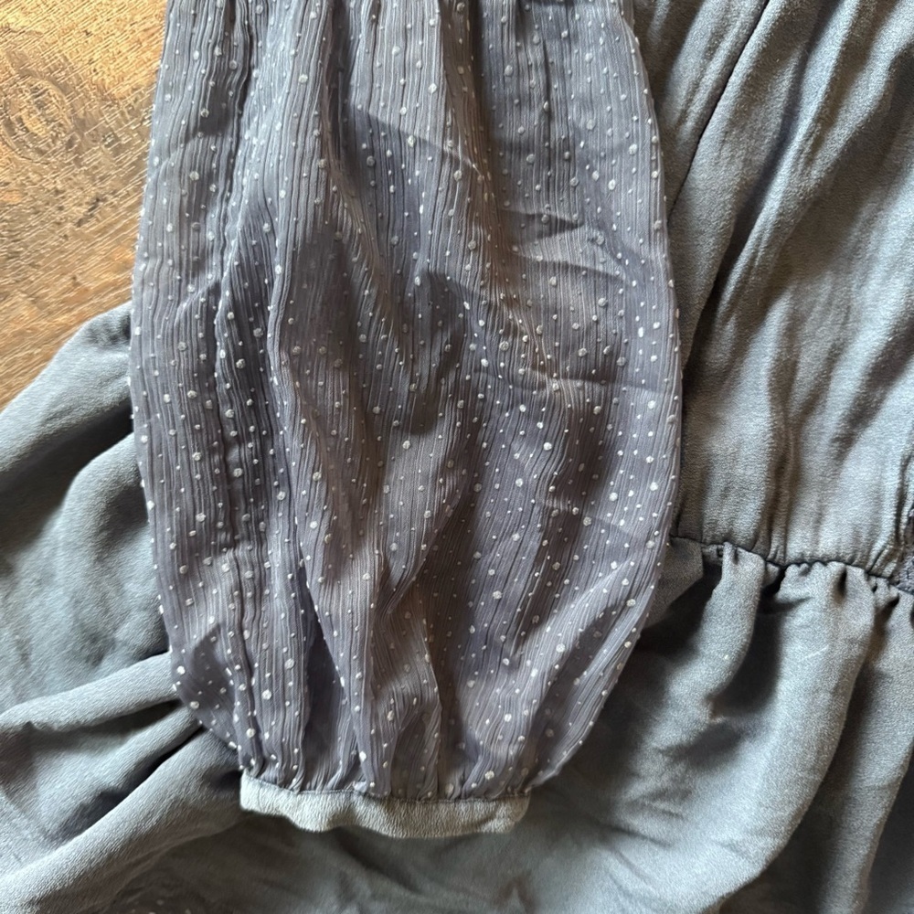 Free People Grayish Blue Boho Peplum Blouse Sheer Swiss Dot Sleeves Small - Picture 2 of 7